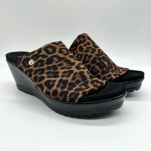 Anne Klein AK Leopard Print Wedge Slide Sandals Women’s Size 9 New